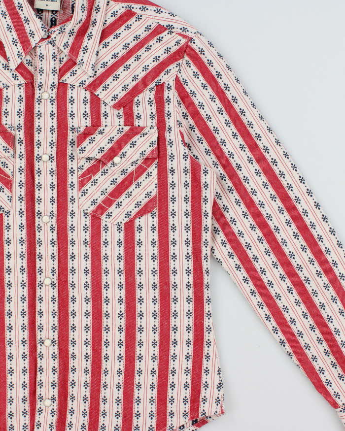 Vintage True Religion Pattern Striped Pearl Snap Button Denim Long Sleeve Western Shirt - M