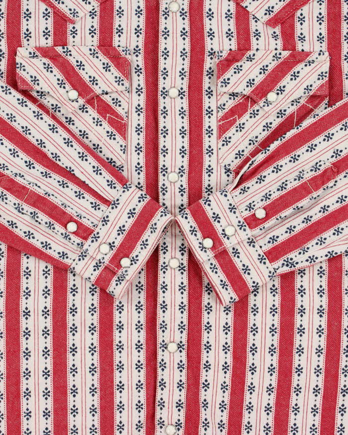 Vintage True Religion Pattern Striped Pearl Snap Button Denim Long Sleeve Western Shirt - M