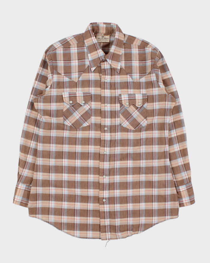 Vintage 1970s Dee Cee Plaid Made In USA Pearl Snap Button Perma Press Long Sleeve Western Shirt - L