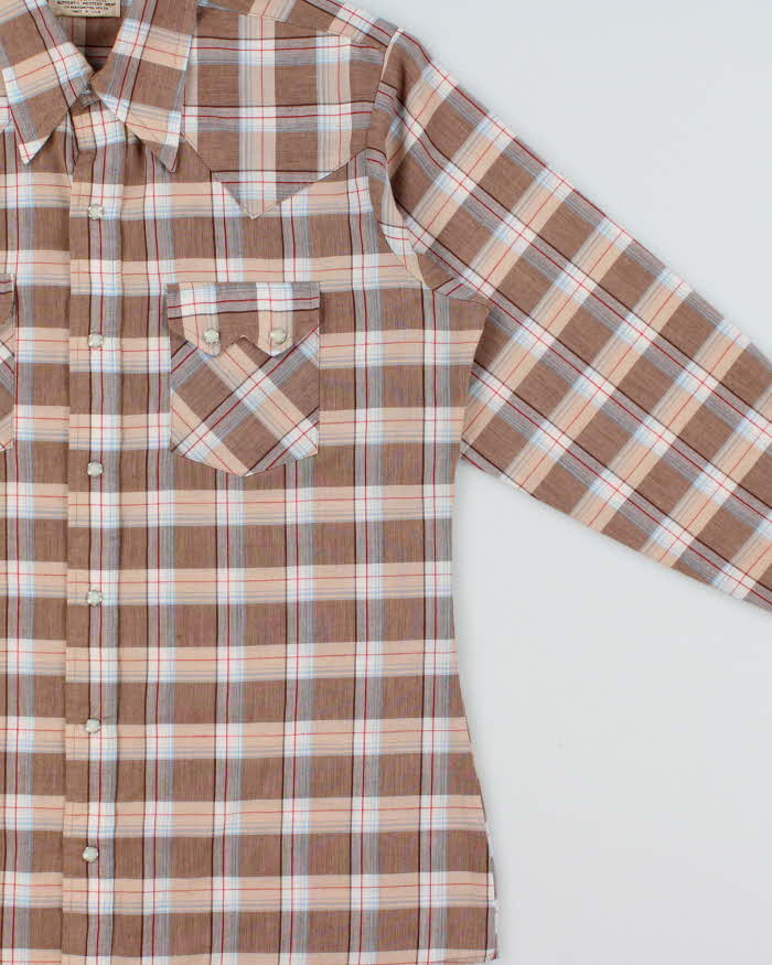 Vintage 1970s Dee Cee Plaid Made In USA Pearl Snap Button Perma Press Long Sleeve Western Shirt - L