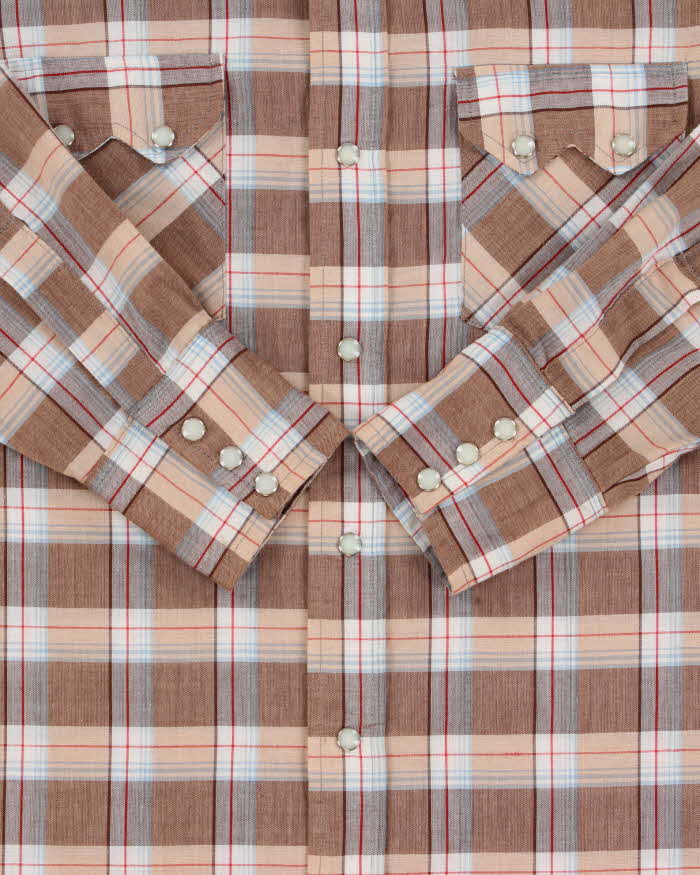 Vintage 1970s Dee Cee Plaid Made In USA Pearl Snap Button Perma Press Long Sleeve Western Shirt - L