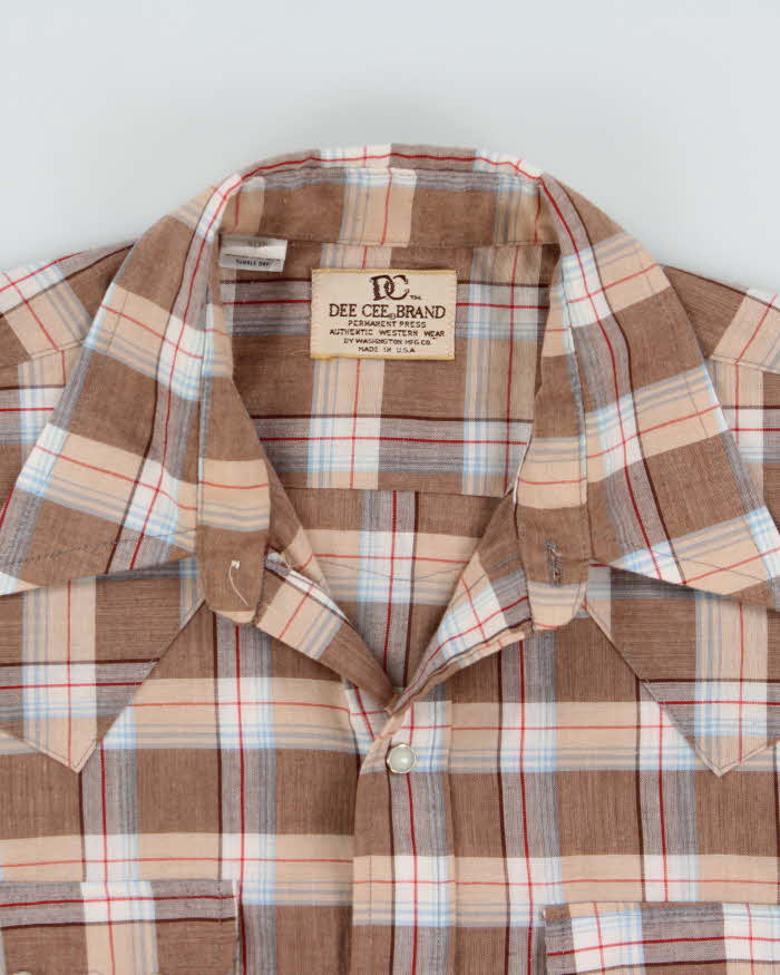 Vintage 1970s Dee Cee Plaid Made In USA Pearl Snap Button Perma Press Long Sleeve Western Shirt - L