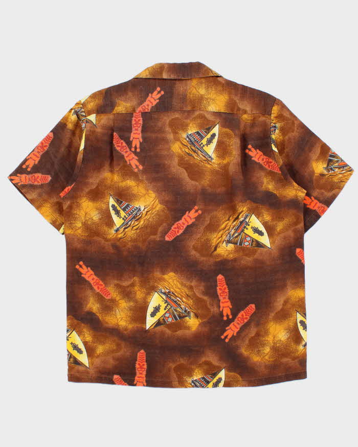 Vintage 1970s Made In Hawaii Bark Cloth Tiki Hawaiian Shirt - L