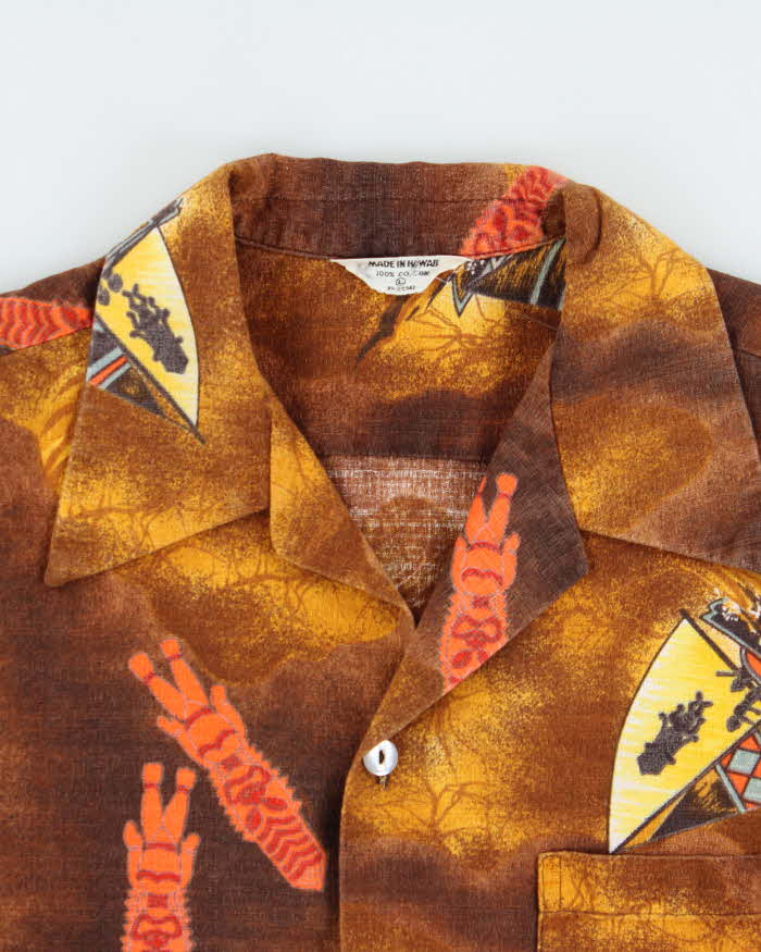 Vintage 1970s Made In Hawaii Bark Cloth Tiki Hawaiian Shirt - L