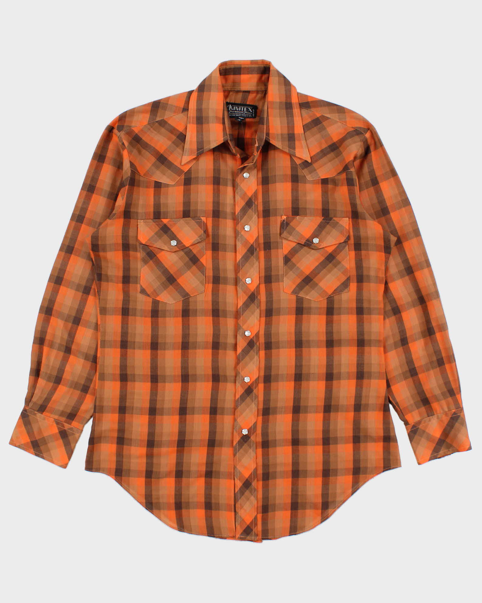 Vintage 1970s Kimtex Plaid Permanent Press Pearl Snap Button Long Sleeve Western Shirt - M