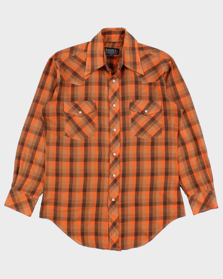 Vintage 1970s Kimtex Plaid Permanent Press Pearl Snap Button Long Sleeve Western Shirt - M