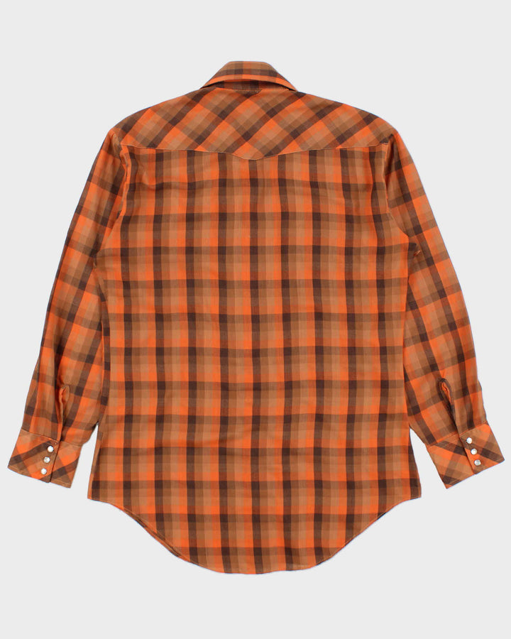 Vintage 1970s Kimtex Plaid Permanent Press Pearl Snap Button Long Sleeve Western Shirt - M