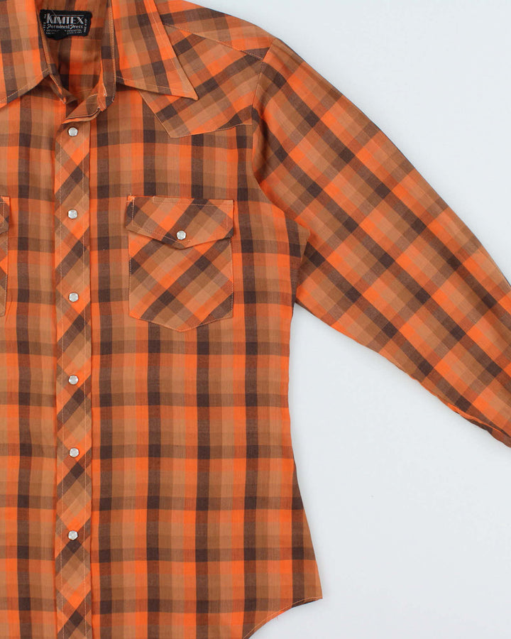 Vintage 1970s Kimtex Plaid Permanent Press Pearl Snap Button Long Sleeve Western Shirt - M