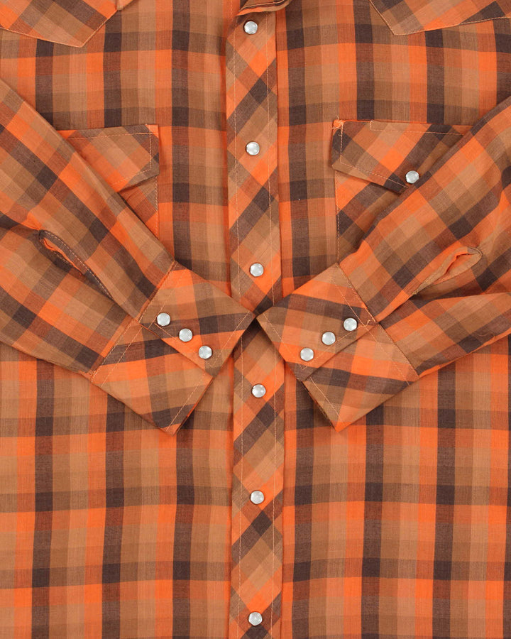 Vintage 1970s Kimtex Plaid Permanent Press Pearl Snap Button Long Sleeve Western Shirt - M