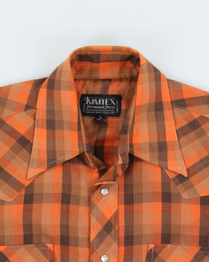 Vintage 1970s Kimtex Plaid Permanent Press Pearl Snap Button Long Sleeve Western Shirt - M