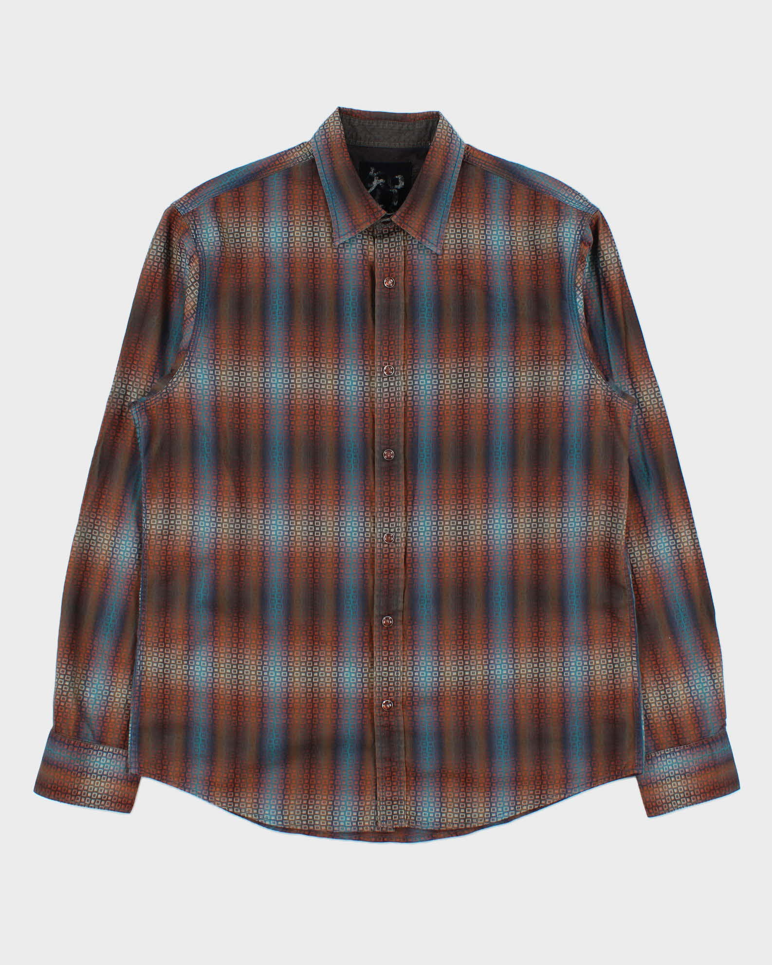 Vintage Y2K 00s Age Of Wisdom Japan Gradient Striped Pearl Snap Button Long Sleeve Shirt - M