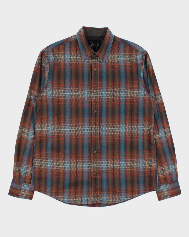 Vintage Y2K 00s Age Of Wisdom Japan Gradient Striped Pearl Snap Button Long Sleeve Shirt - M