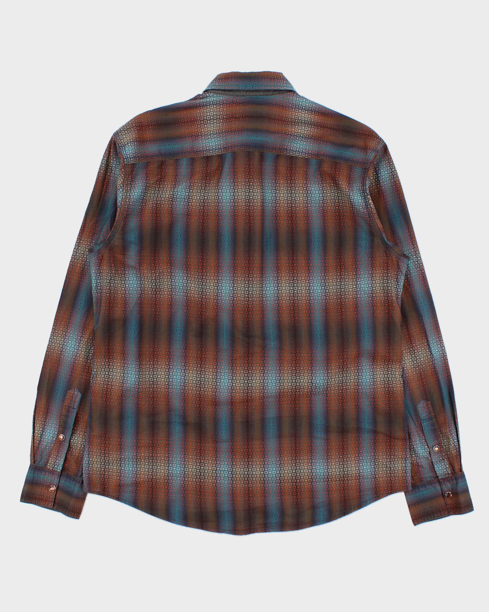Vintage Y2K 00s Age Of Wisdom Japan Gradient Striped Pearl Snap Button Long Sleeve Shirt - M