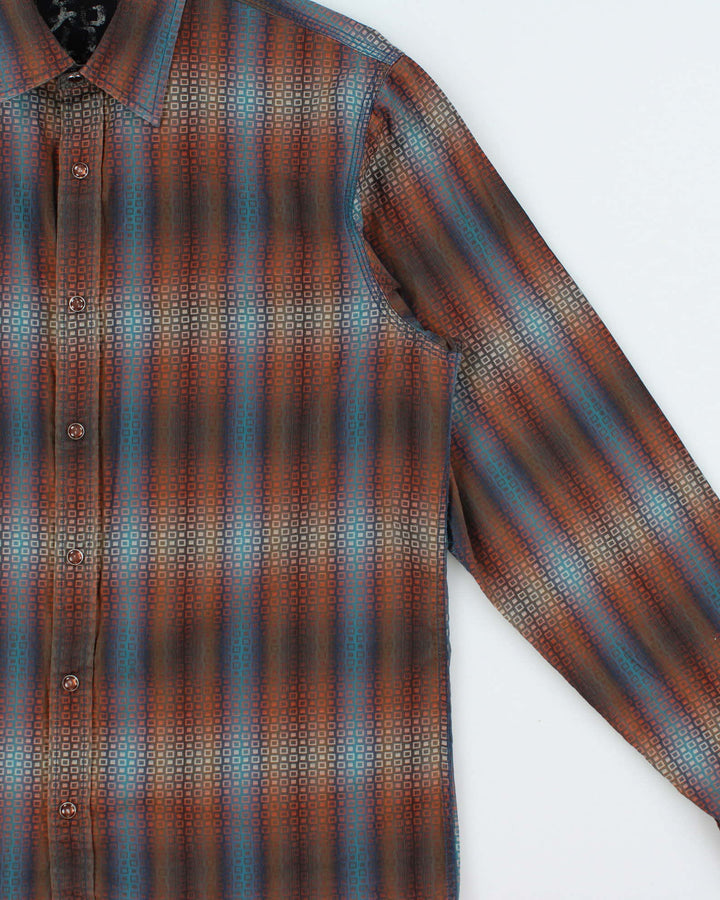 Vintage Y2K 00s Age Of Wisdom Japan Gradient Striped Pearl Snap Button Long Sleeve Shirt - M
