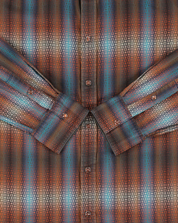 Vintage Y2K 00s Age Of Wisdom Japan Gradient Striped Pearl Snap Button Long Sleeve Shirt - M