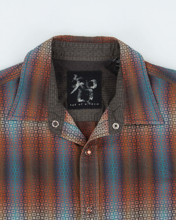 Vintage Y2K 00s Age Of Wisdom Japan Gradient Striped Pearl Snap Button Long Sleeve Shirt - M