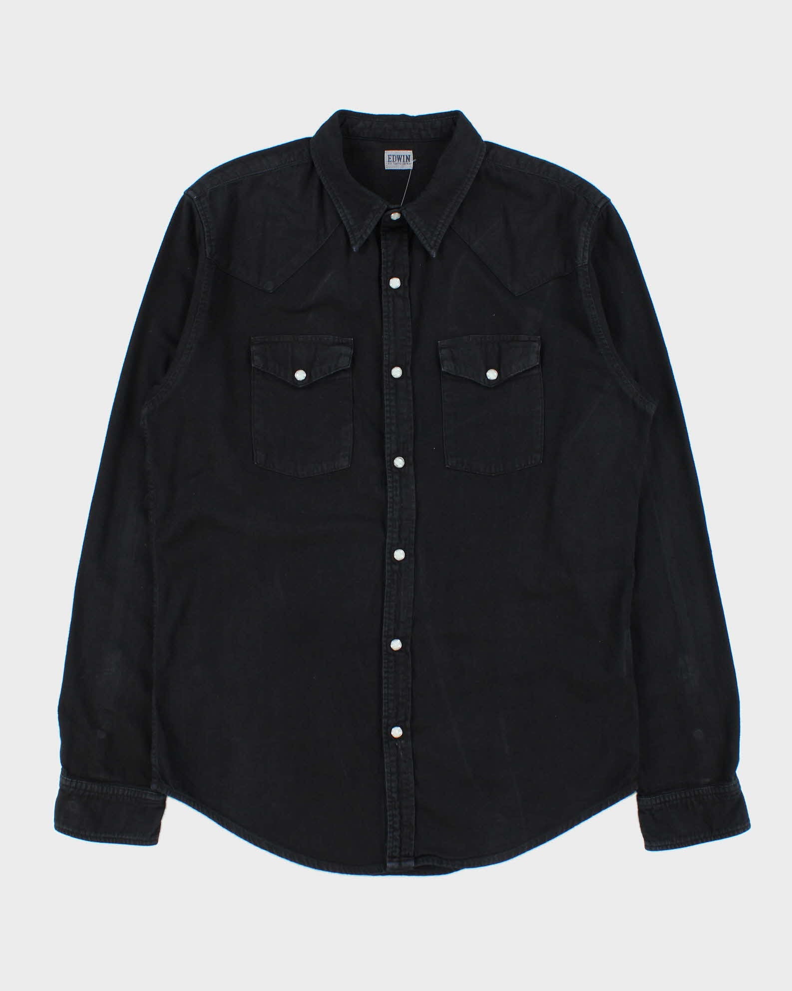 Vintage Edwin Memphis Black Pearl Snap Button Long Sleeve Denim Western Shirt - L
