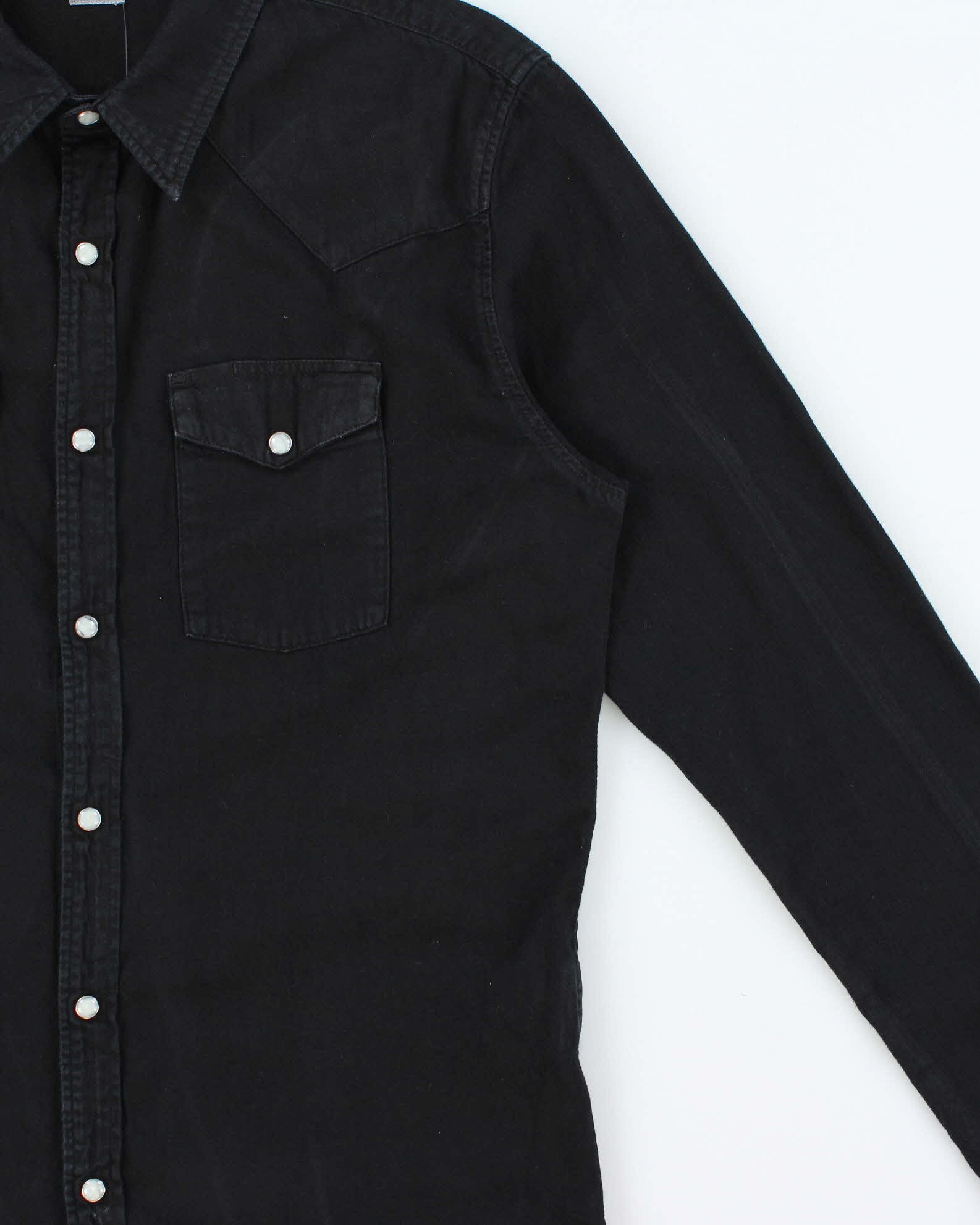 Vintage Edwin Memphis Black Pearl Snap Button Long Sleeve Denim Western Shirt - L