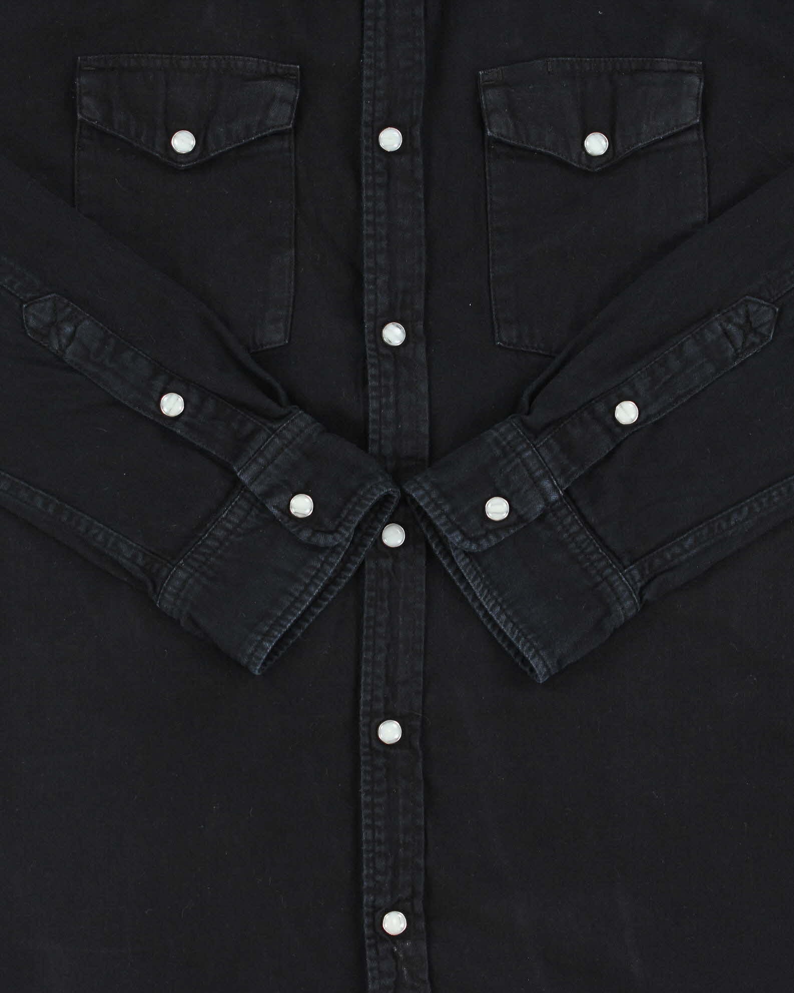 Vintage Edwin Memphis Black Pearl Snap Button Long Sleeve Denim Western Shirt - L
