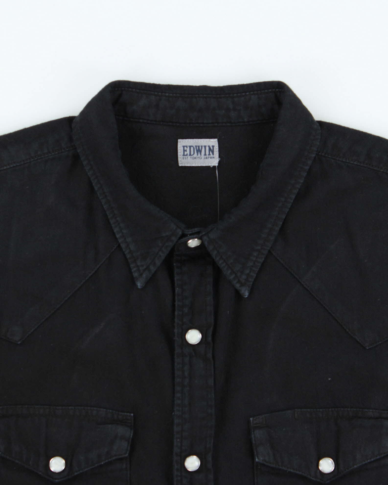 Vintage Edwin Memphis Black Pearl Snap Button Long Sleeve Denim Western Shirt - L