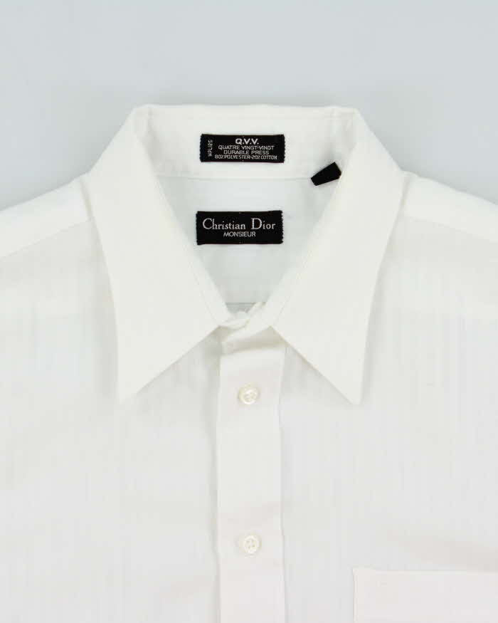 Vintage 1970s Christian Dior Monsieur Durable Press Striped Long Sleeve Dress Shirt - L