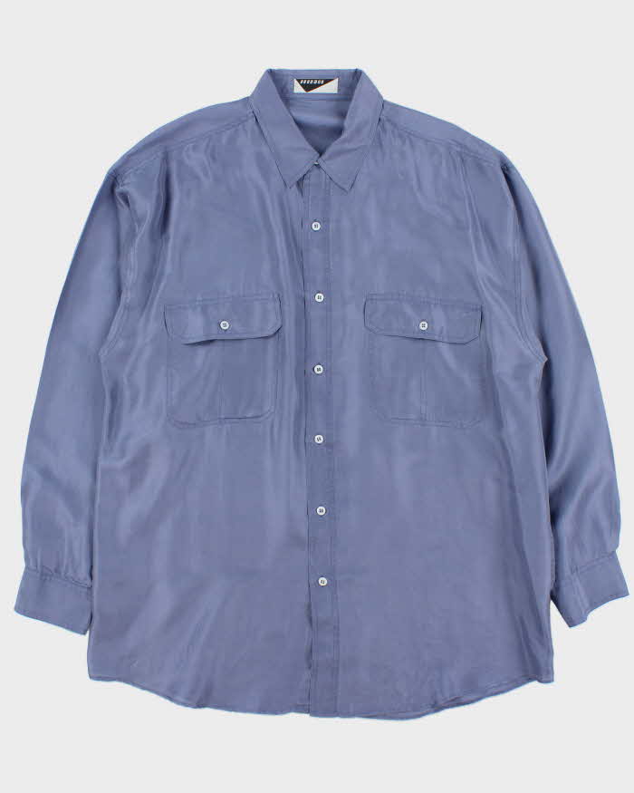 Vintage 1990s Silkman Lavender Blue Silk Long Sleeve Shirt - L