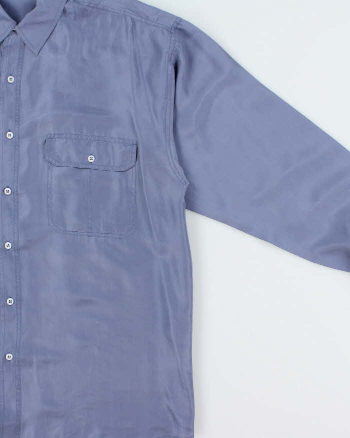 Vintage 1990s Silkman Lavender Blue Silk Long Sleeve Shirt - L