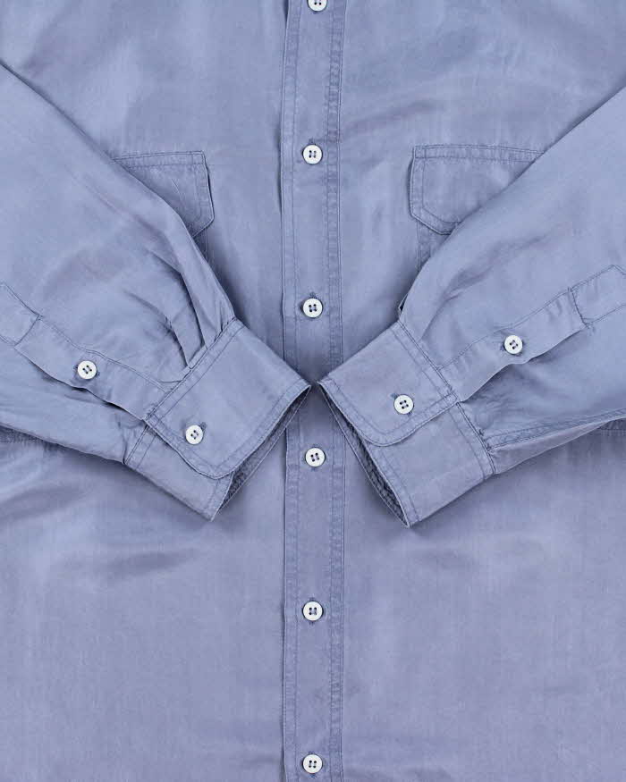 Vintage 1990s Silkman Lavender Blue Silk Long Sleeve Shirt - L