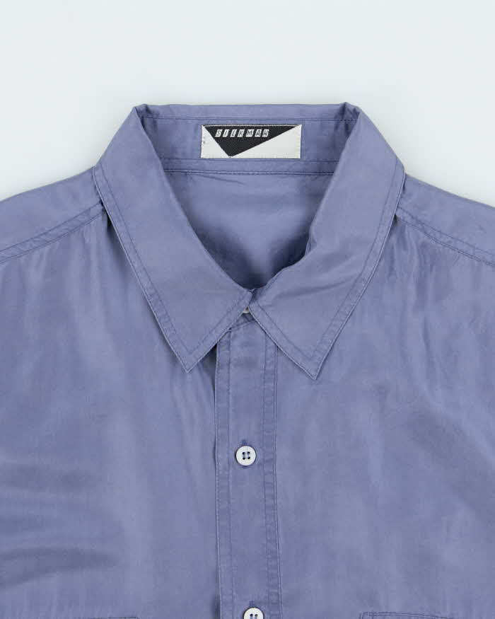 Vintage 1990s Silkman Lavender Blue Silk Long Sleeve Shirt - L