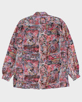 Vintage 1990s Pelican Cove Pattern Oversized Silk Long Sleeve Shirt - S