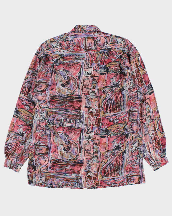 Vintage 1990s Pelican Cove Pattern Oversized Silk Long Sleeve Shirt - S