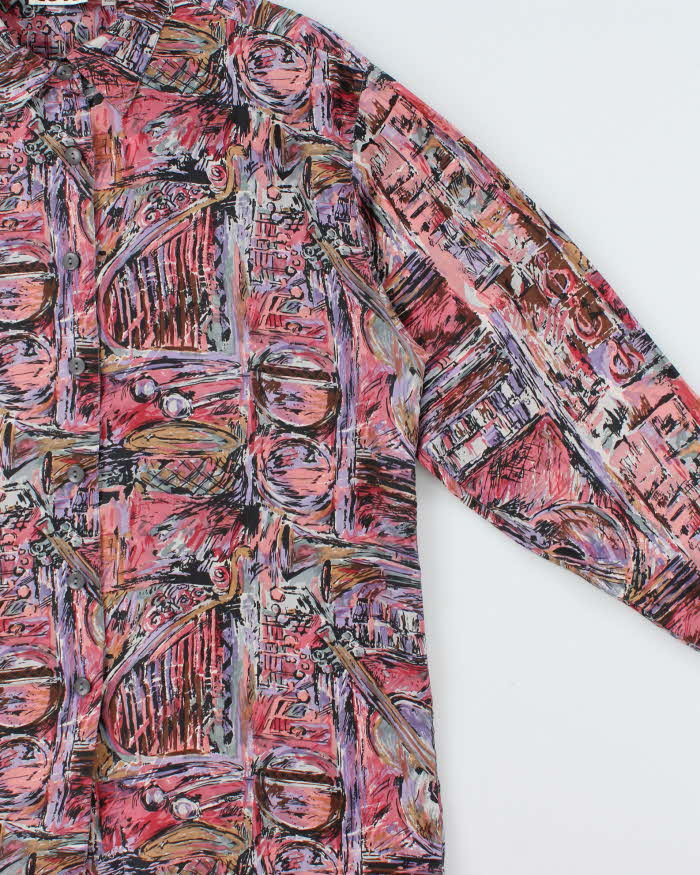Vintage 1990s Pelican Cove Pattern Oversized Silk Long Sleeve Shirt - S