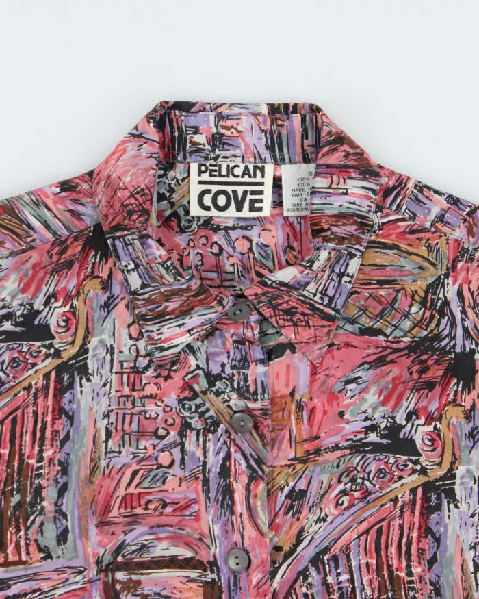 Vintage 1990s Pelican Cove Pattern Oversized Silk Long Sleeve Shirt - S