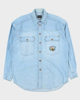 Vintage 1990s Versace Jeans Couture Light Wash Denim Embroidered Long Sleeve Western Shirt - M