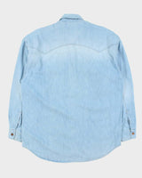 Vintage 1990s Versace Jeans Couture Light Wash Denim Embroidered Long Sleeve Western Shirt - M