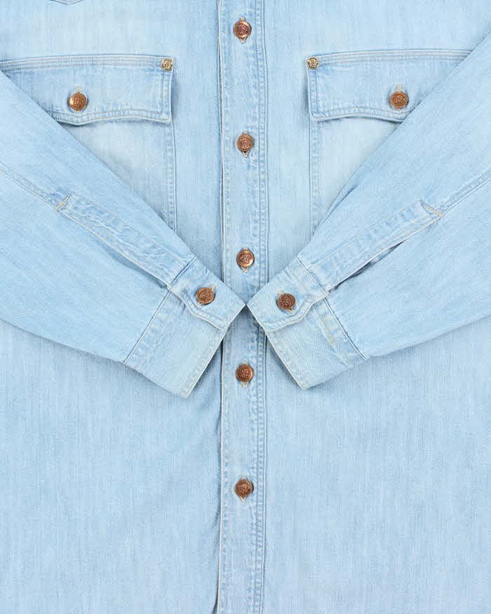 Vintage 1990s Versace Jeans Couture Light Wash Denim Embroidered Long Sleeve Western Shirt - M