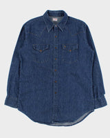 Vintage 1970s GWG Dark Wash Denim Snap Button Made In Canada Long Sleeve Western Workwear Shirt - L