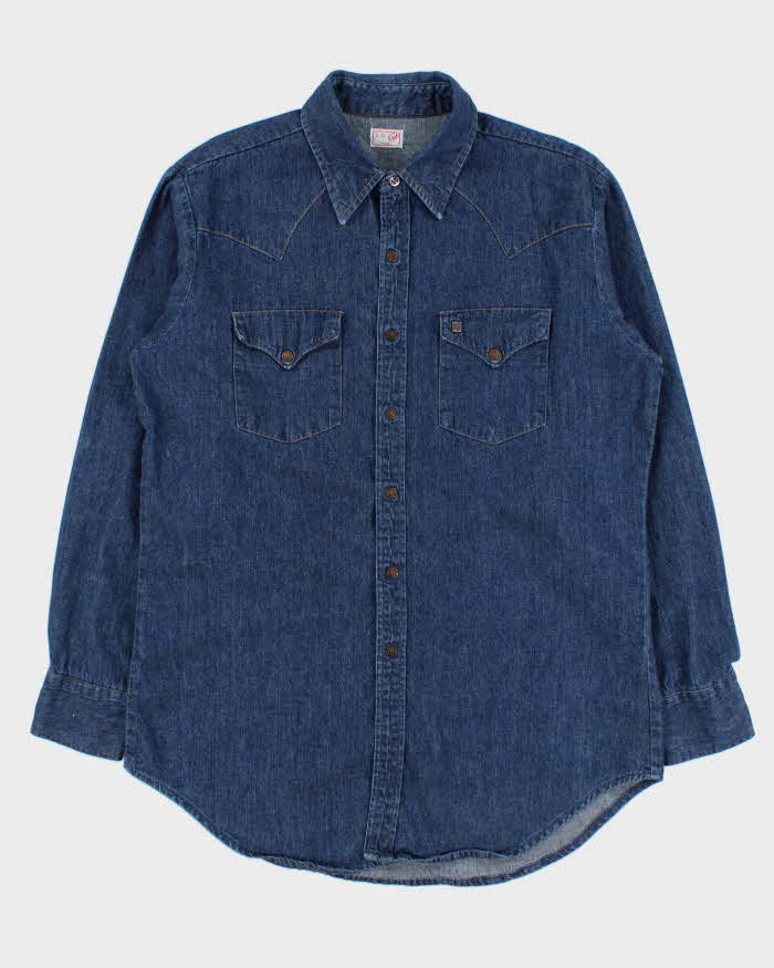 Vintage 1970s GWG Dark Wash Denim Snap Button Made In Canada Long Sleeve Western Workwear Shirt - L
