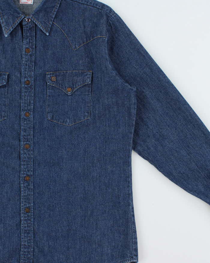 Vintage 1970s GWG Dark Wash Denim Snap Button Made In Canada Long Sleeve Western Workwear Shirt - L