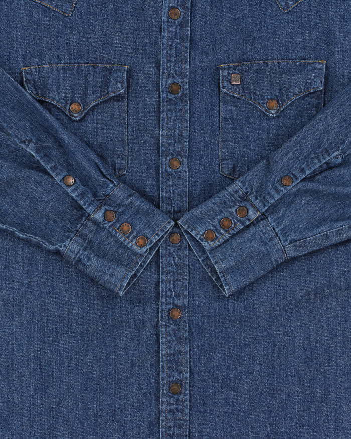 Vintage 1970s GWG Dark Wash Denim Snap Button Made In Canada Long Sleeve Western Workwear Shirt - L