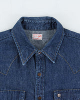 Vintage 1970s GWG Dark Wash Denim Snap Button Made In Canada Long Sleeve Western Workwear Shirt - L