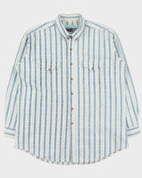 Vintage 1990s MWG Striped Long Sleeve Denim Western Shirt - XL