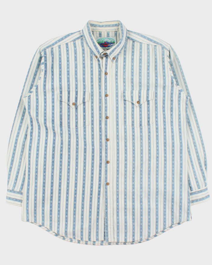 Vintage 1990s MWG Striped Long Sleeve Denim Western Shirt - XL