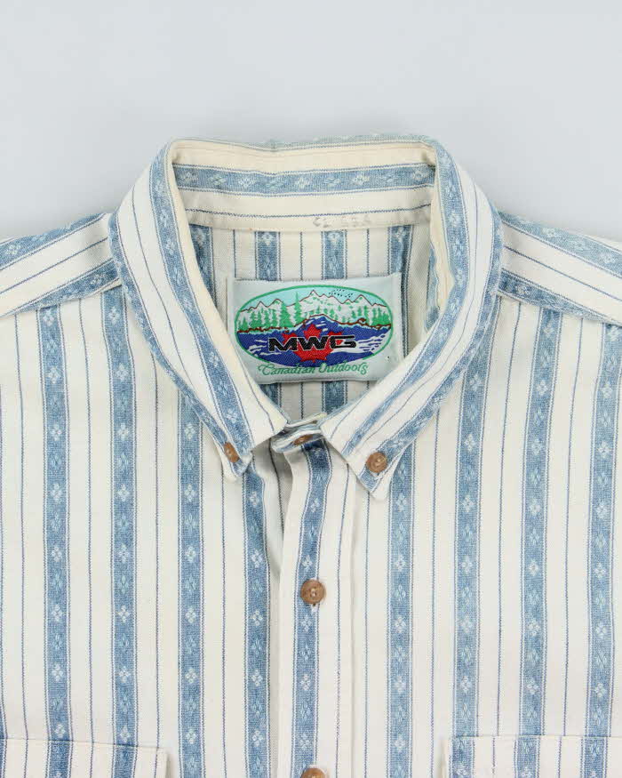 Vintage 1990s MWG Striped Long Sleeve Denim Western Shirt - XL