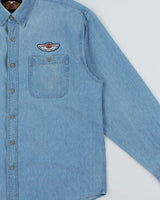 Vintage '03 Y2K Harley Davidson Milwaukee Embroidered Long Sleeve Denim Shirt - XL