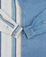 Vintage 1990s Wrangler Striped Split Denim Grandad Collar XL Tails Long Sleeve Western Shirt - XL