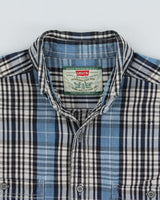 Vintage 1994 Levi's Grey Tab Plaid Tartan Long Sleeve Denim Shirt - M