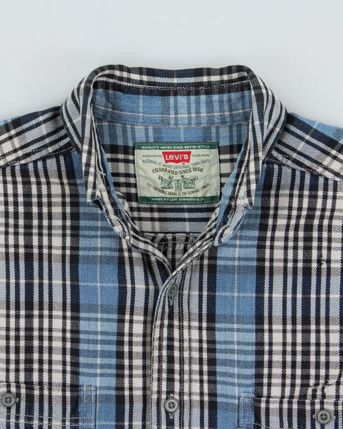 Vintage 1994 Levi's Grey Tab Plaid Tartan Long Sleeve Denim Shirt - M