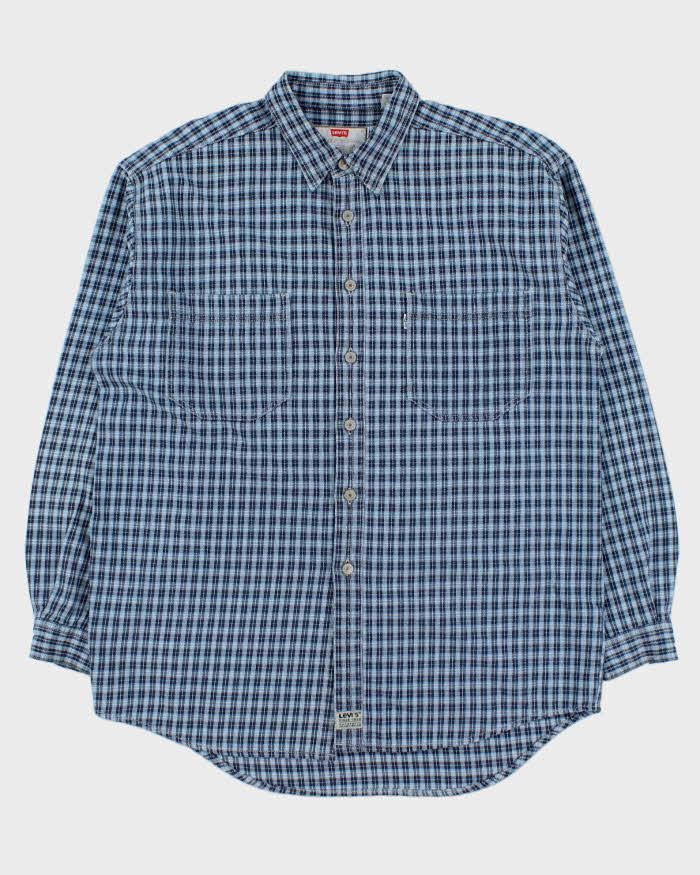 Vintage 1990s Levi's White Tab Plaid Long Sleeve Denim Shirt - L