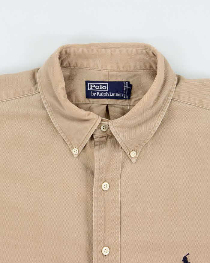 Vintage 1990s Polo Ralph Lauren Desert Khaki Long Sleeve Oxford Cloth Shirt - XL